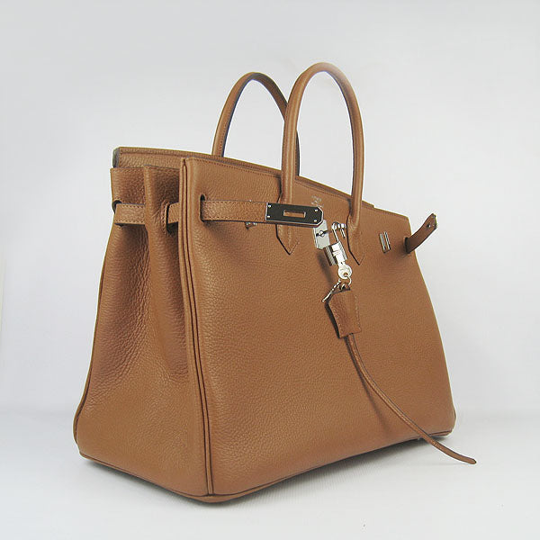 Luxury Hermes Birkin 35cm Togo Leather Handbags 6099 Light Coffee Silve