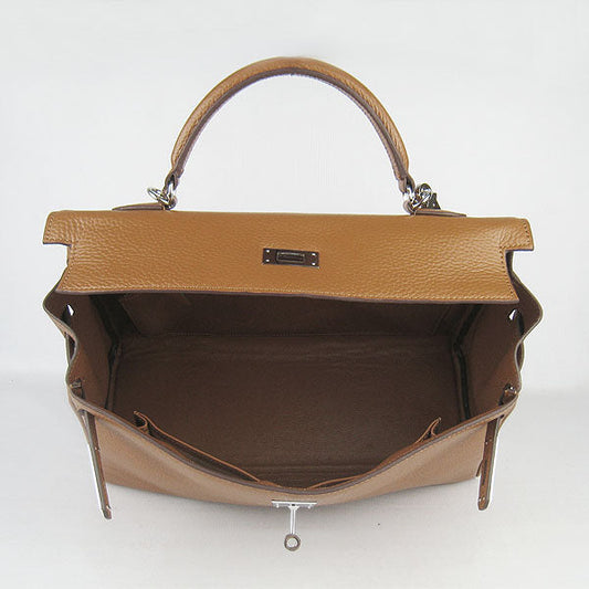 Luxury Hermes Kelly 35cm Togo Leather Handbag Light Coffee/Silver