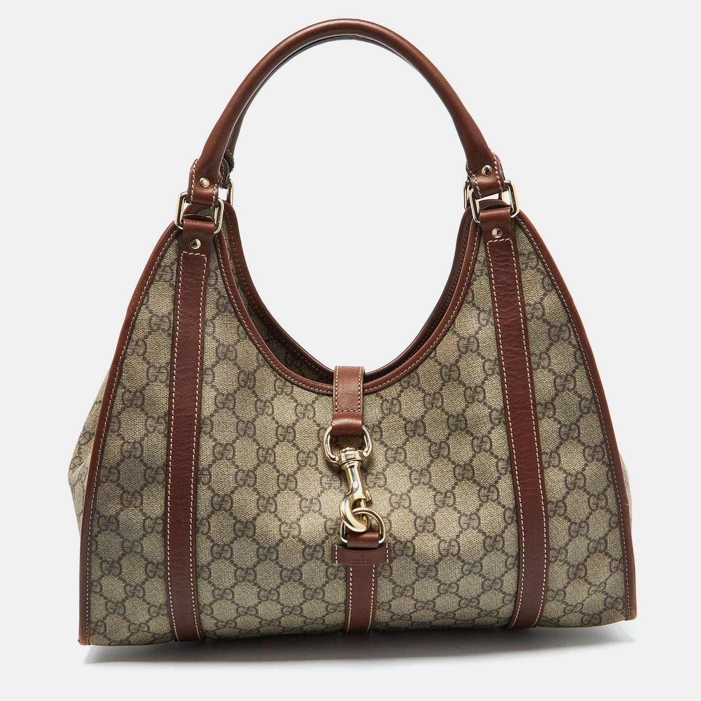 Luxury Gucci Trending 2025 Beige/Brown GG Supreme Canvas and Leather Jackie O Hobo