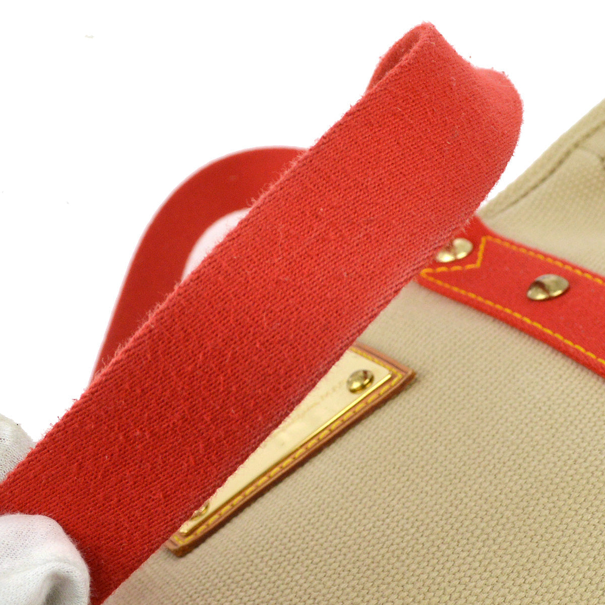 Louis Vuitton 2005 Beige Red Antigua Cabas MM Tote Bag M40035