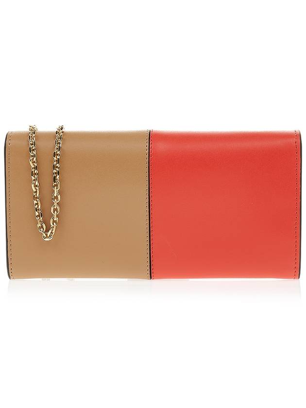 Luxury Fendi FF Continental Chain Leather Long Wallet Brown Red