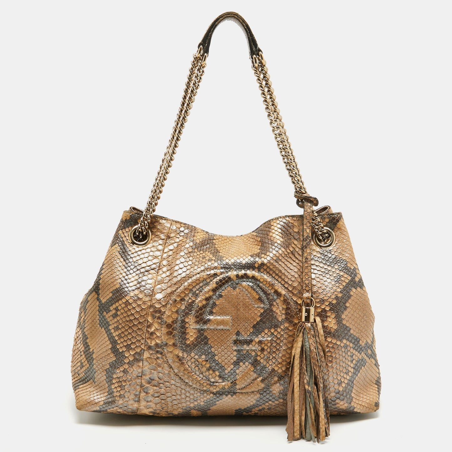 Luxury Gucci Trending 2025 Beige Python Medium Chain Soho Shoulder Bag