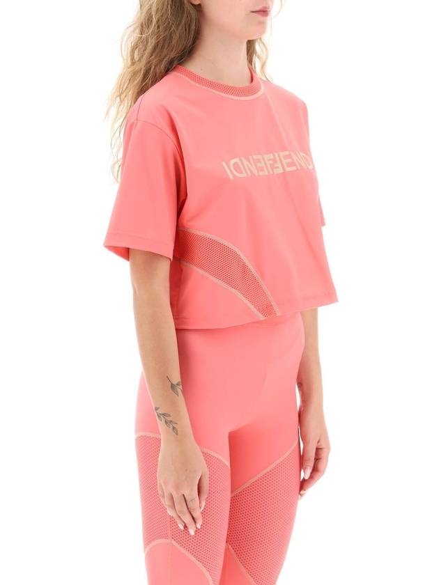Luxury Fendi Logo Printed Cropped Short Sleeve T-Shirt Pink