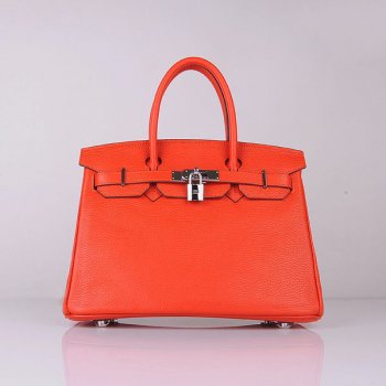 Luxury Hermes Birkin 30cm Togo Leather Handbags Bright Orange Silver