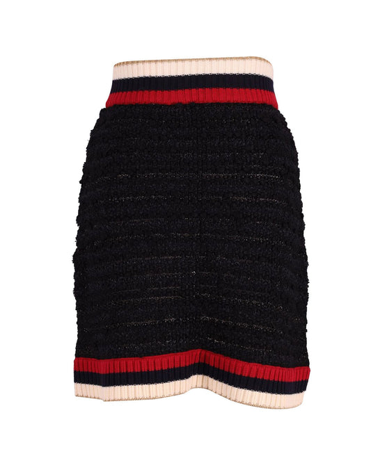 Luxury Gucci Trending 2025 Knitted Skirt with Web Design in Black Cotton