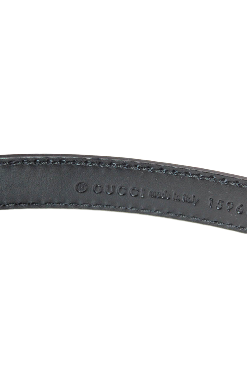Gucci Womens Black Leather Gold Tone Buckle Skinny Belt