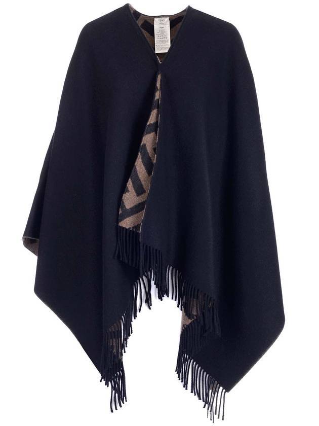 Luxury Fendi FF Reversible Wool Cashmere Cape Brown Black