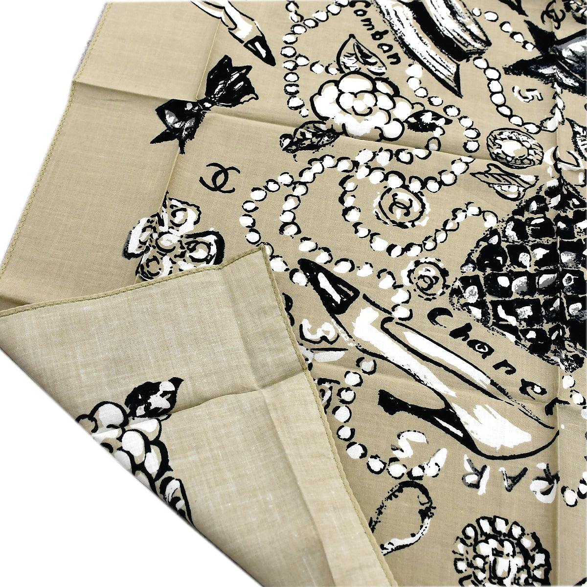 Luxury Chanel Icon Scarf Beige Small New