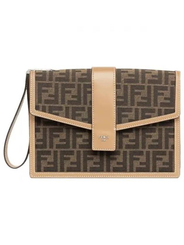 Luxury Fendi FF Logo Clutch Bag Brown