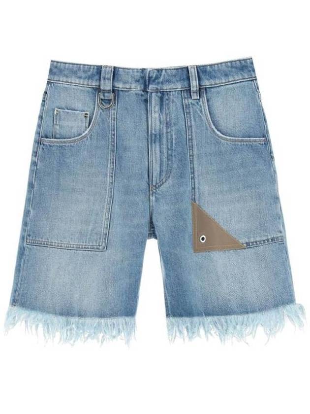 Luxury Fendi Fringe Denim Shorts Blue