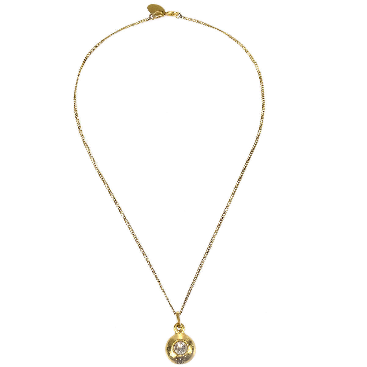 Luxury Chanel Chain Pendant Necklace Rhinestone Gold 3642