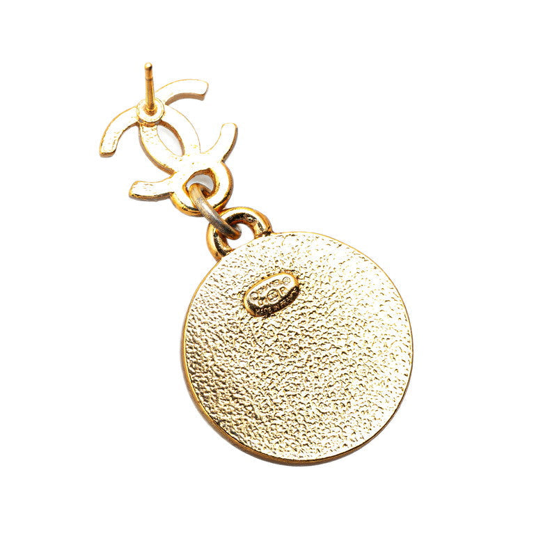 Chanel Coco Mark Swing Star Earrings Gold Red