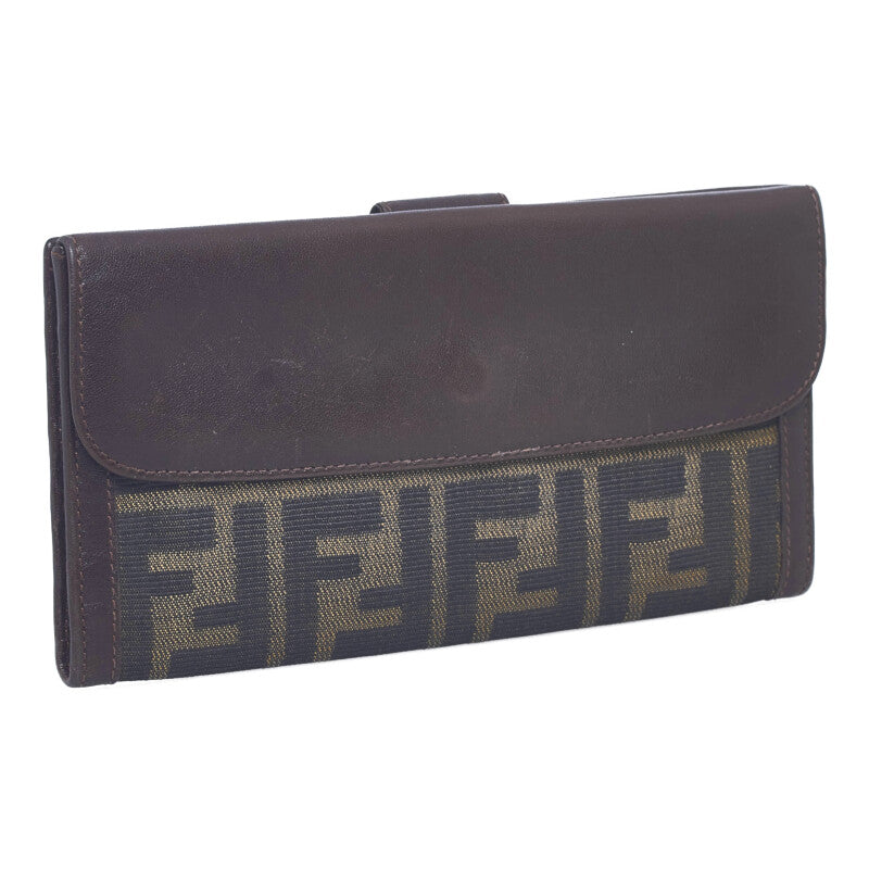 Luxury FendiZucca Canvas & Leather Bifold Long Wallet - '10s