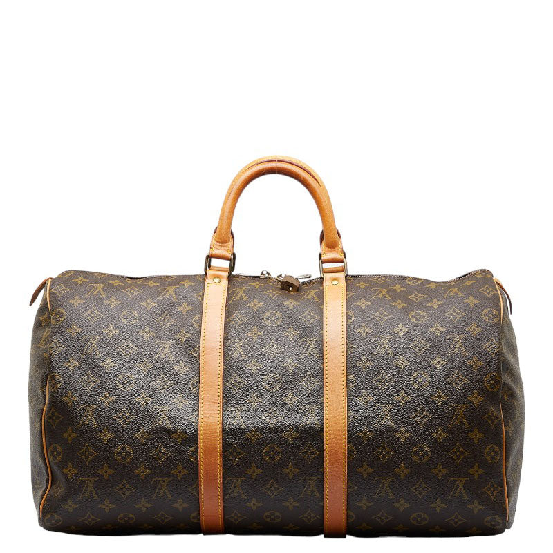 Louis Vuitton Monogram Keepall 50 Boston Bag M41426 Brown PVC Leather  Louis Vuitton