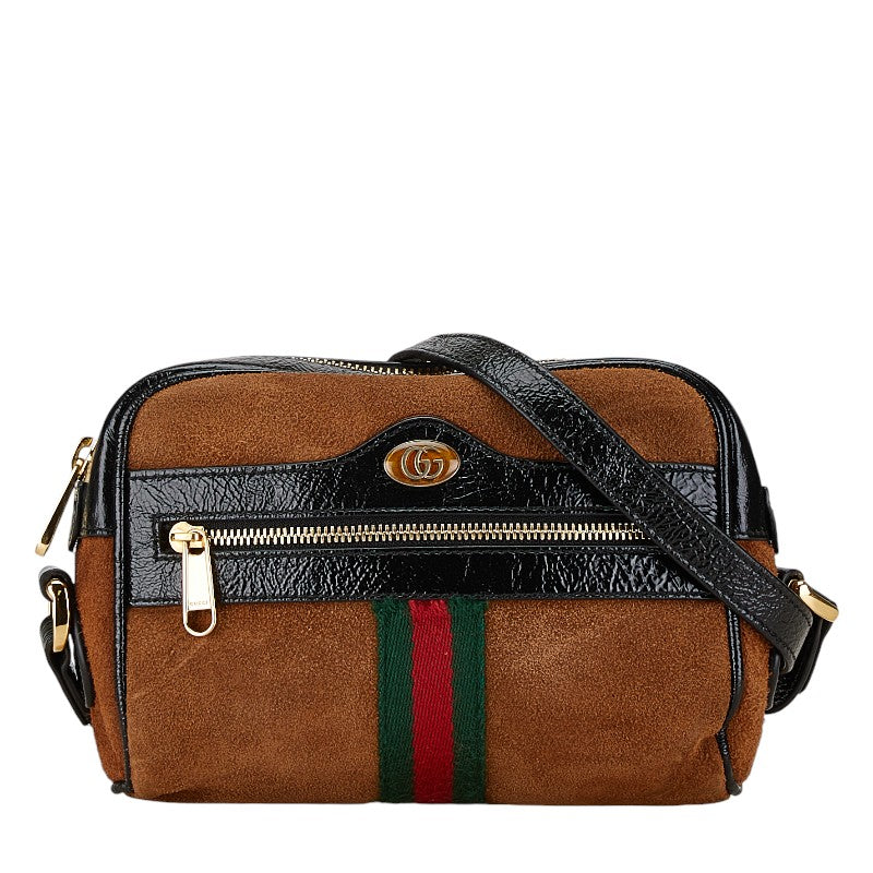 Luxury Gucci Trending 2025 Ophidia Suede Patent Leather Shoulder Bag