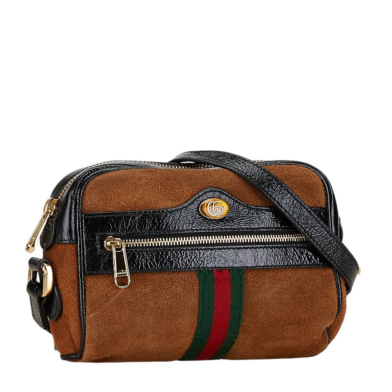 Luxury Gucci Trending 2025 Ophidia Suede Patent Leather Shoulder Bag