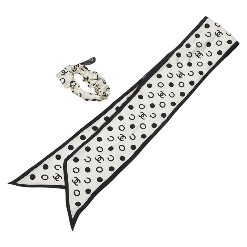 Chanel Silk Polka Dot Scarf Scrunchie Set