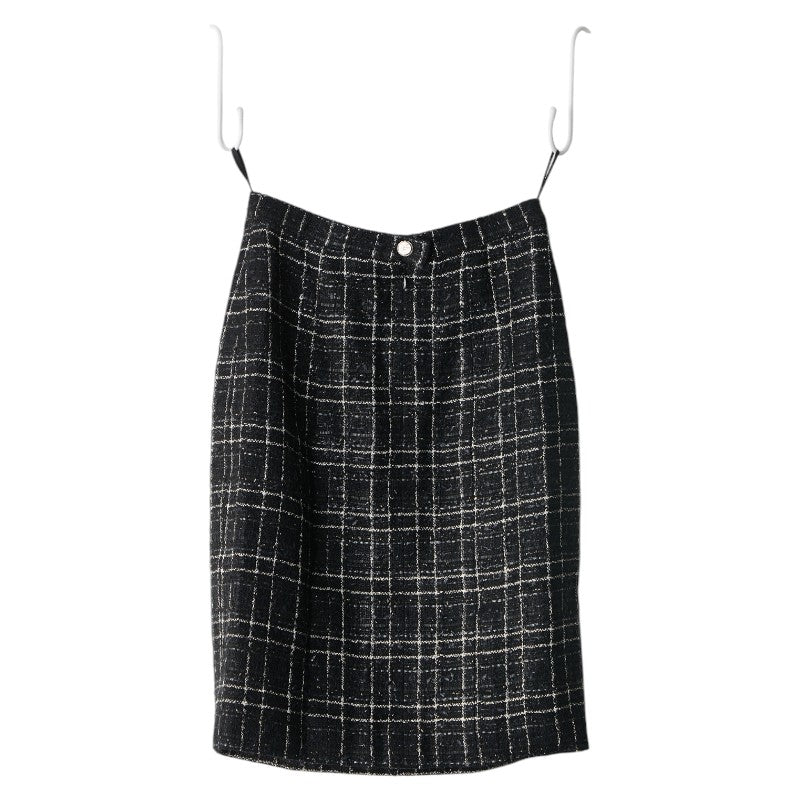 Chanel Silk Check Skirt Black