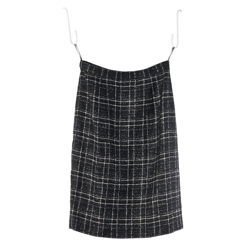 Chanel Silk Check Skirt Black