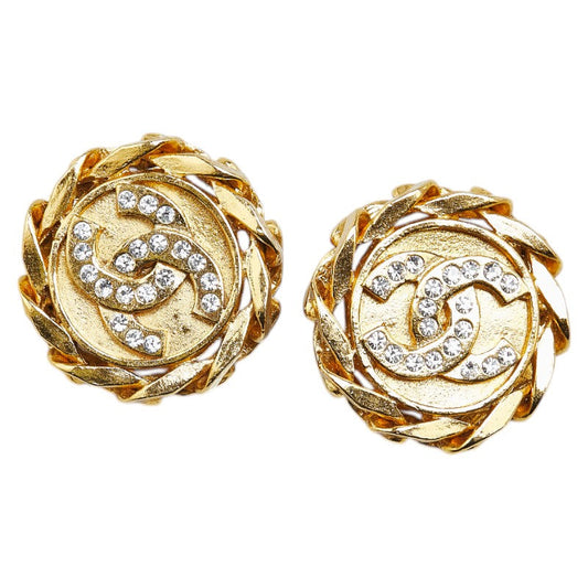 Chanel Coco Mark Round Rhinestone Earrings