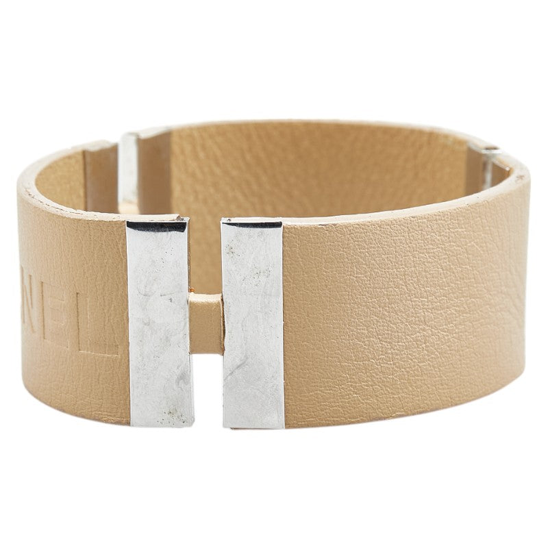 Chanel Logo Bangle Bracelet Beige Silver