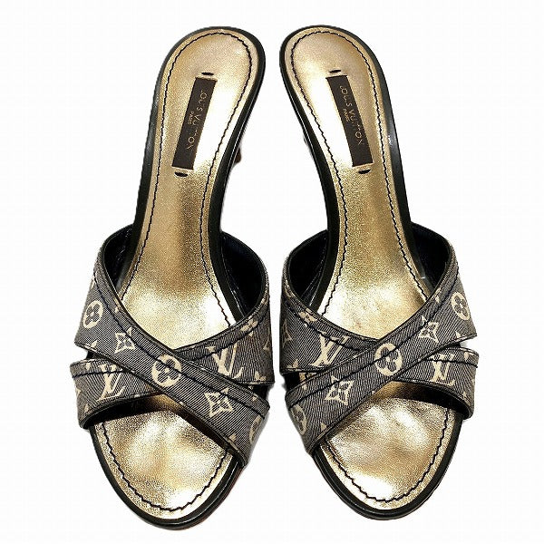 Louis Vuitton Leather Denim Mule Sandals