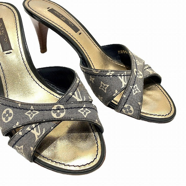 Louis Vuitton Leather Denim Mule Sandals