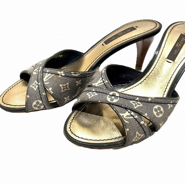 Louis Vuitton Leather Denim Mule Sandals