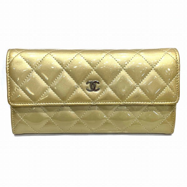 Chanel Patent Leather Gold Long Wallet