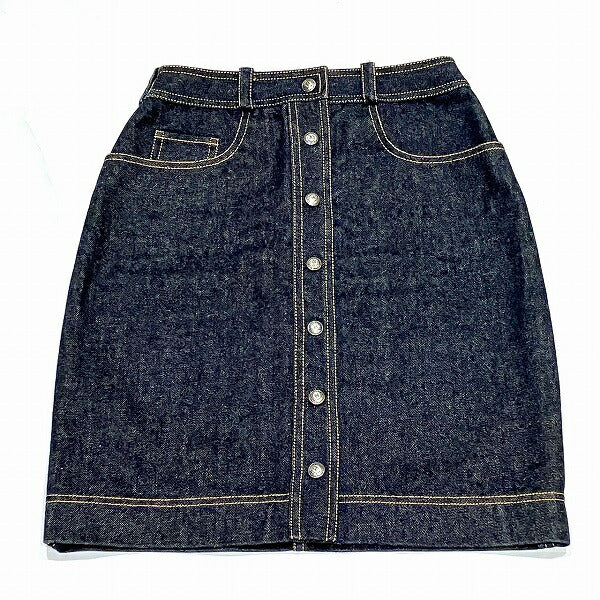 Chanel Logo Button Skirt Navy
