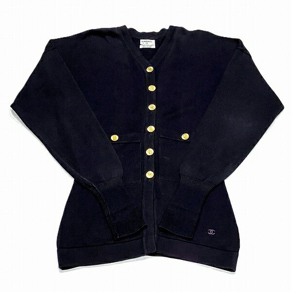 Chanel Navy Knit Cardigan with Gold Button
