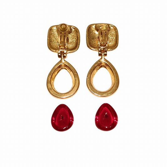 Chanel Coco Mark Gold Red Earrings