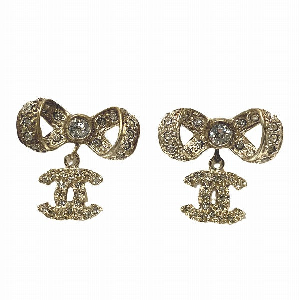 Chanel Coco Mark Ribbon Rhinestone Earrings