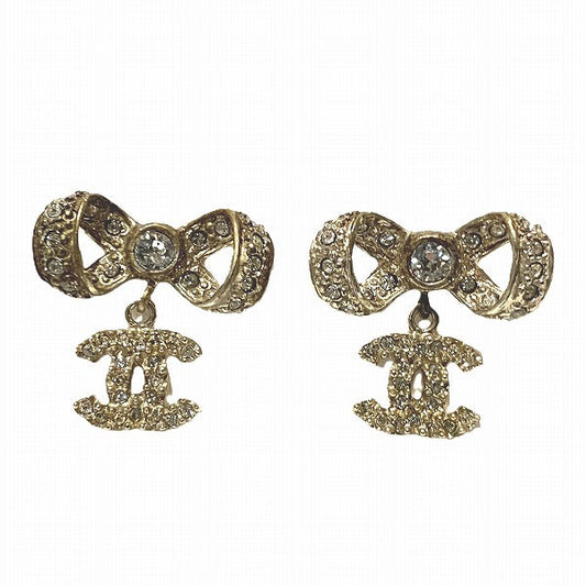 Chanel Coco Mark Ribbon Rhinestone Earrings