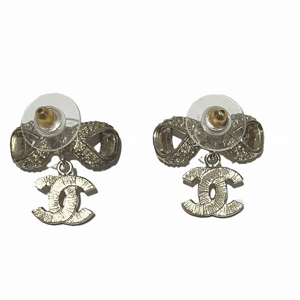 Chanel Coco Mark Ribbon Rhinestone Earrings