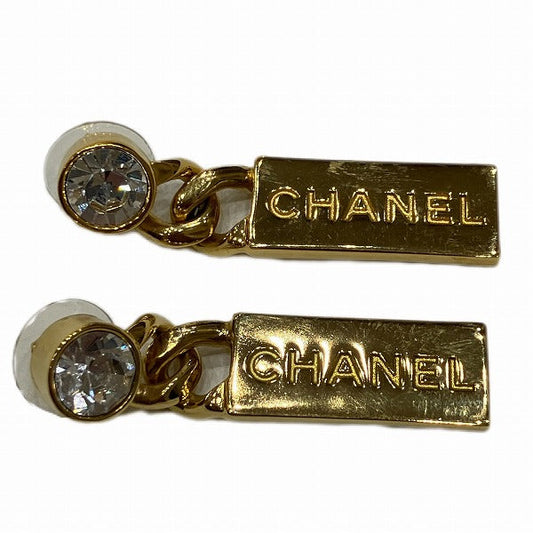 Chanel Gold Stone Plate Earrings L21V