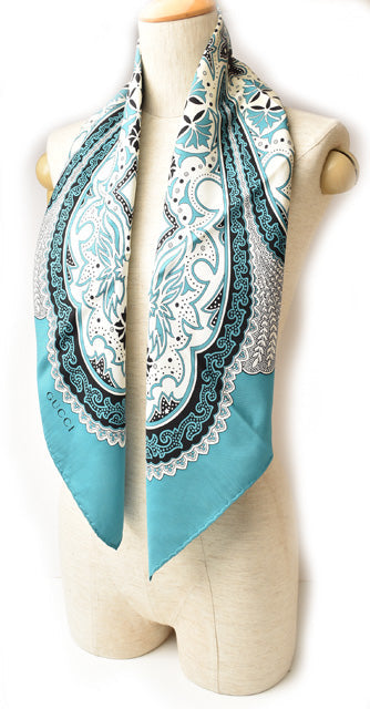 Luxury Gucci Trending 2025 Silk Scarf Paisley Turquoise