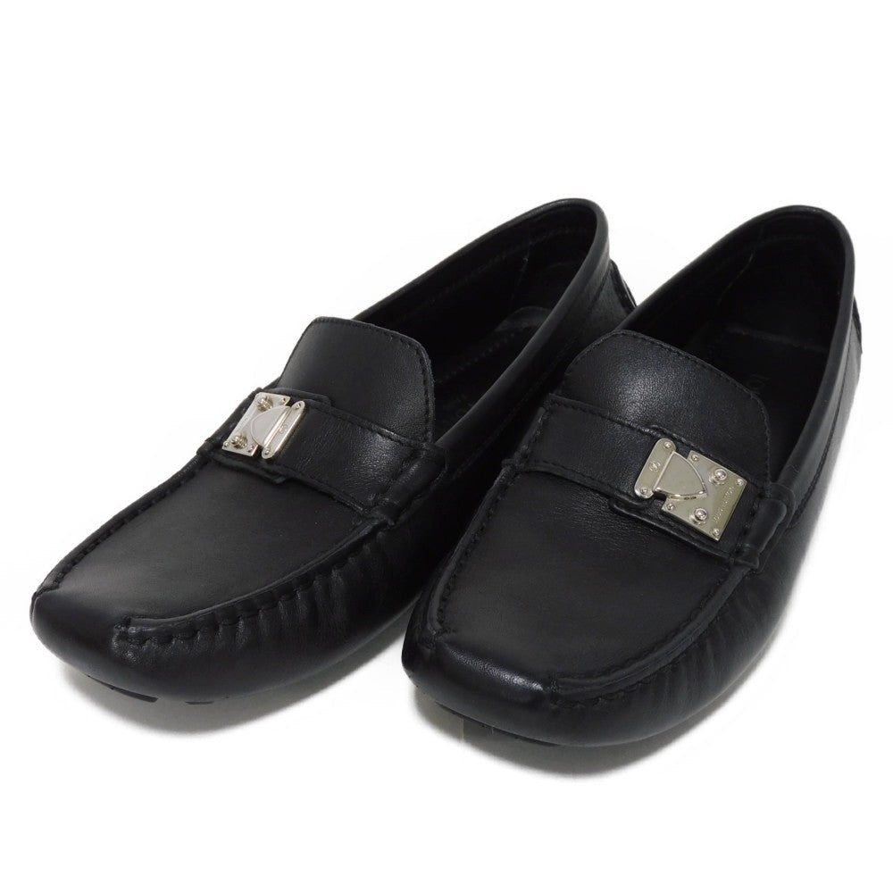 LOUIS VUITTON loafers Calf leather Noir logo S-lock Driving shoes 35 1/2