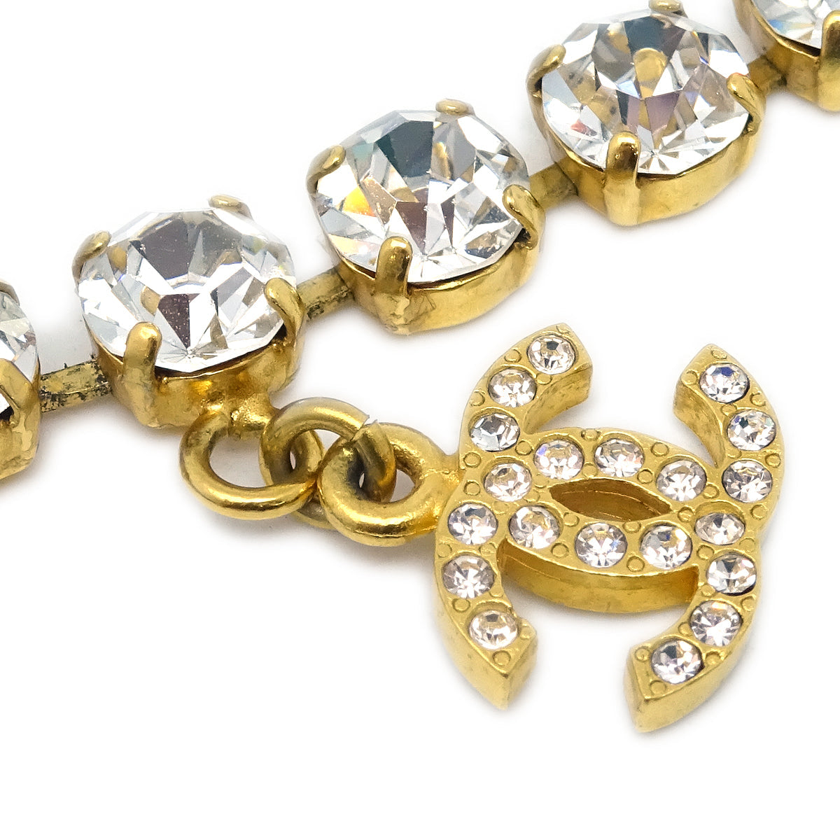 Luxury Chanel CC Chain Pendant Necklace Rhinestone Gold 96A