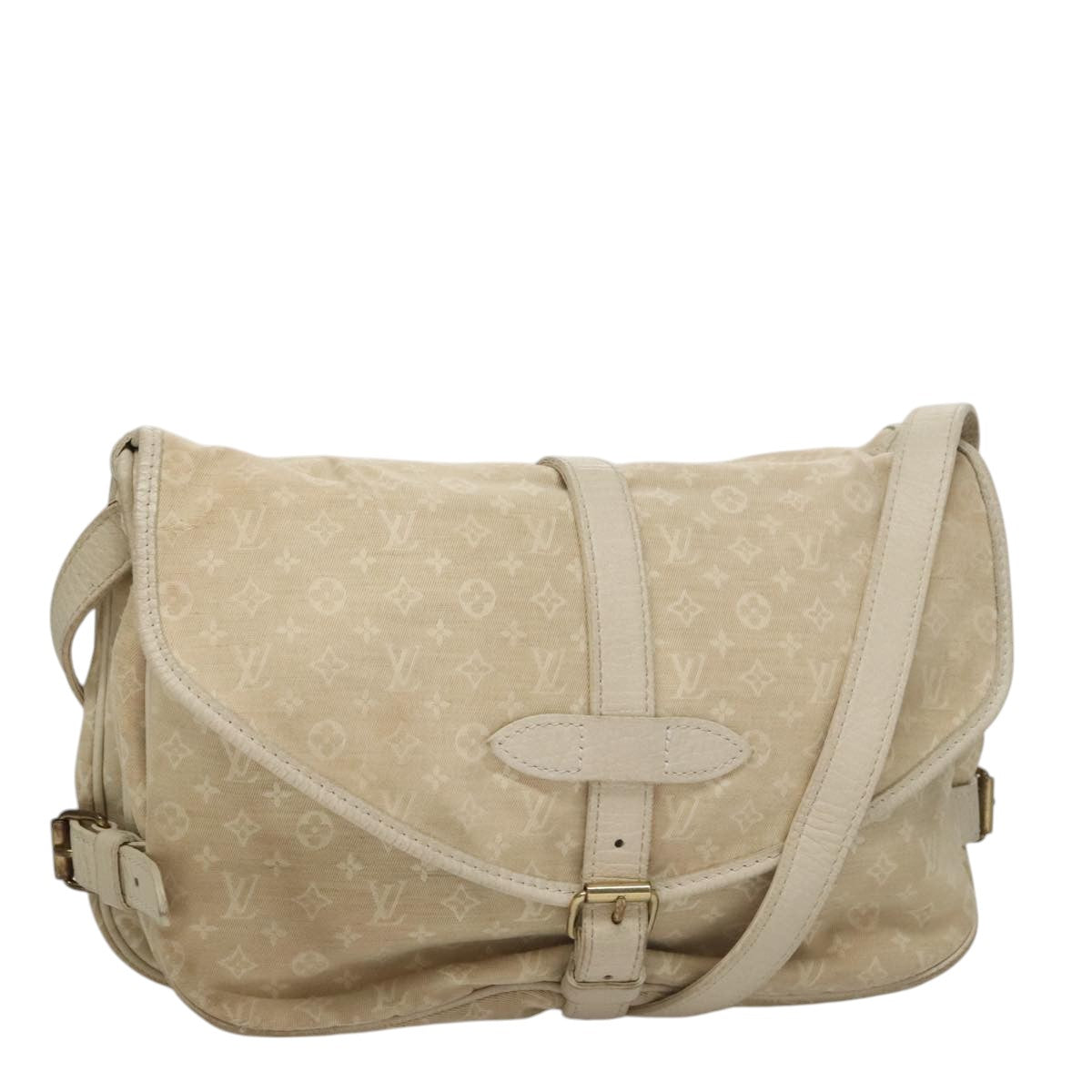 LOUIS VUITTON Monogram Mini Lin Saumur PM Shoulder Bag Ivory M95314 105746