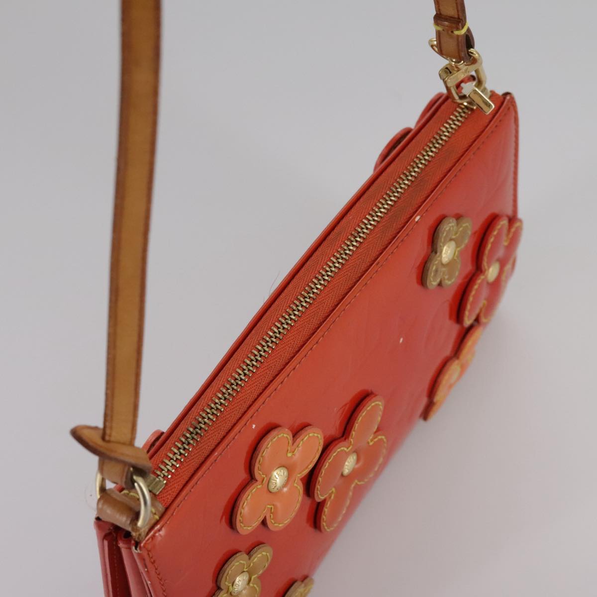 LOUIS VUITTON Monogram Vernis Flower Lexington Pouch Orange M92247 105791