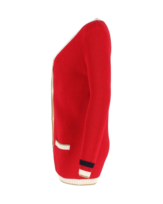 Luxury Gucci Trending 2025 Metallic-Trimmed Cardigan in Red Wool