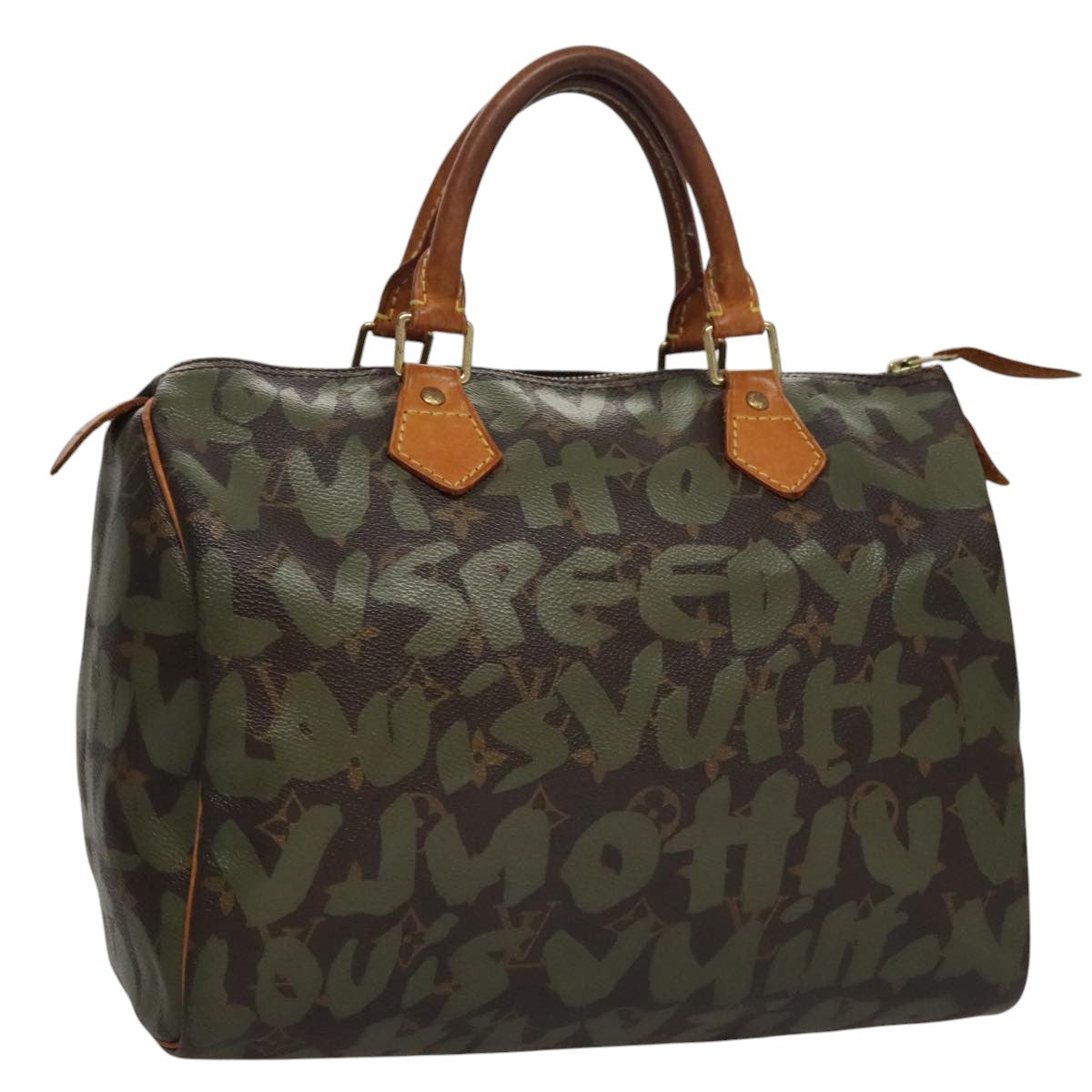 LOUIS VUITTON Monogram Graffiti Speedy 30 Bag Green Khaki M92194 LV 107988