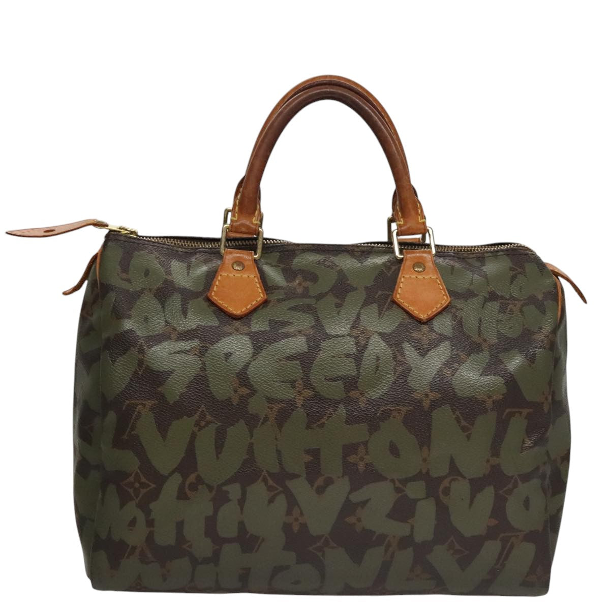 LOUIS VUITTON Monogram Graffiti Speedy 30 Bag Green Khaki M92194 LV 107988