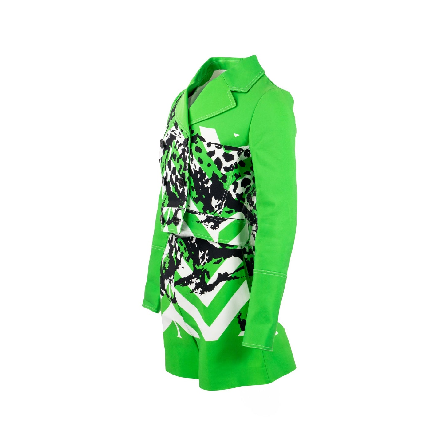 Luxury Dior Size 34 2022 Runway Fantaisie Animalier Cropped Jacket and Shorts Suit Polyamide Green/Multicolour