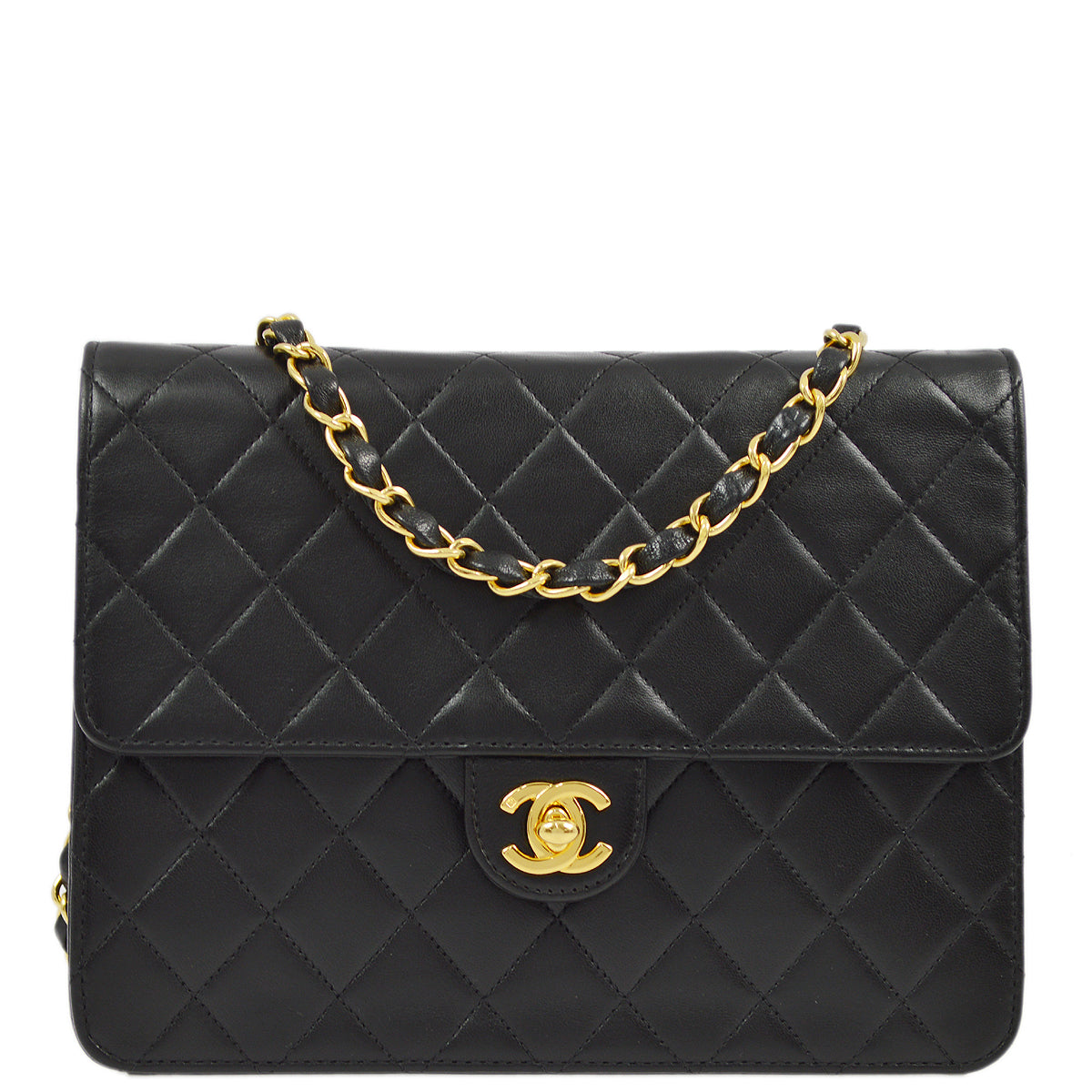 Chanel Black Lambskin Turnlock Small Half Flap Shoulder Bag