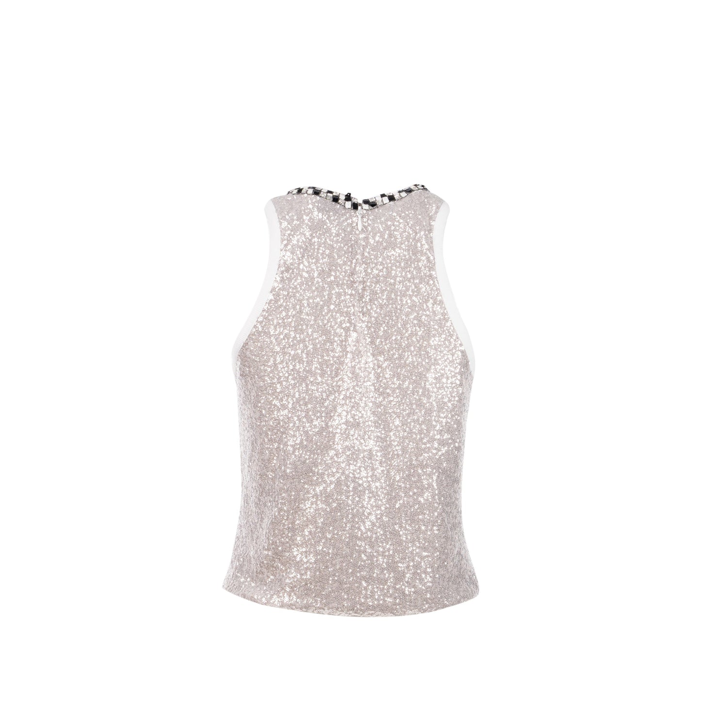 Chanel Size 36 23C Short U-Neck Plain Logo Cropped Tank Polyester/Elastane Silver/White/Black