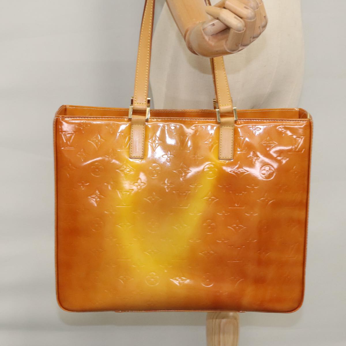 LOUIS VUITTON Monogram Vernis Columbus Tote Bag Lime Yellow M91047 109757