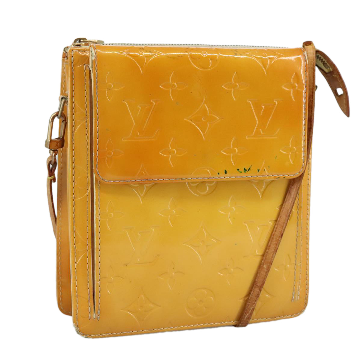 LOUIS VUITTON Monogram Vernis Motto Pouch Lime Yellow M91059 LV 109764