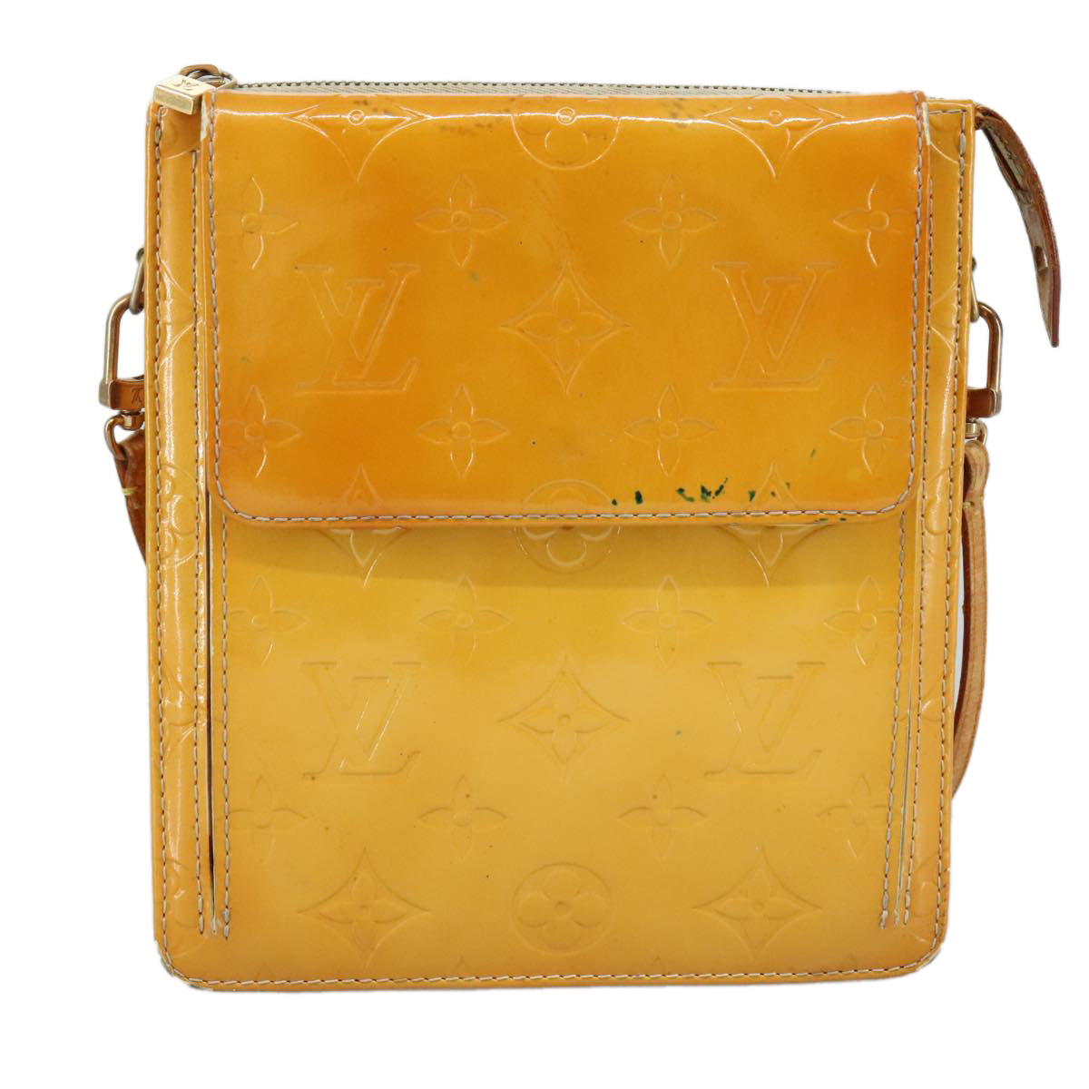 LOUIS VUITTON Monogram Vernis Motto Pouch Lime Yellow M91059 LV 109764